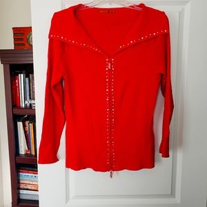 Red sweater with zip front